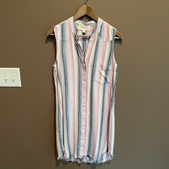 NEW Cloth‎ & Stone Striped Linen Shirt Dress XS - Picture 2 of 7